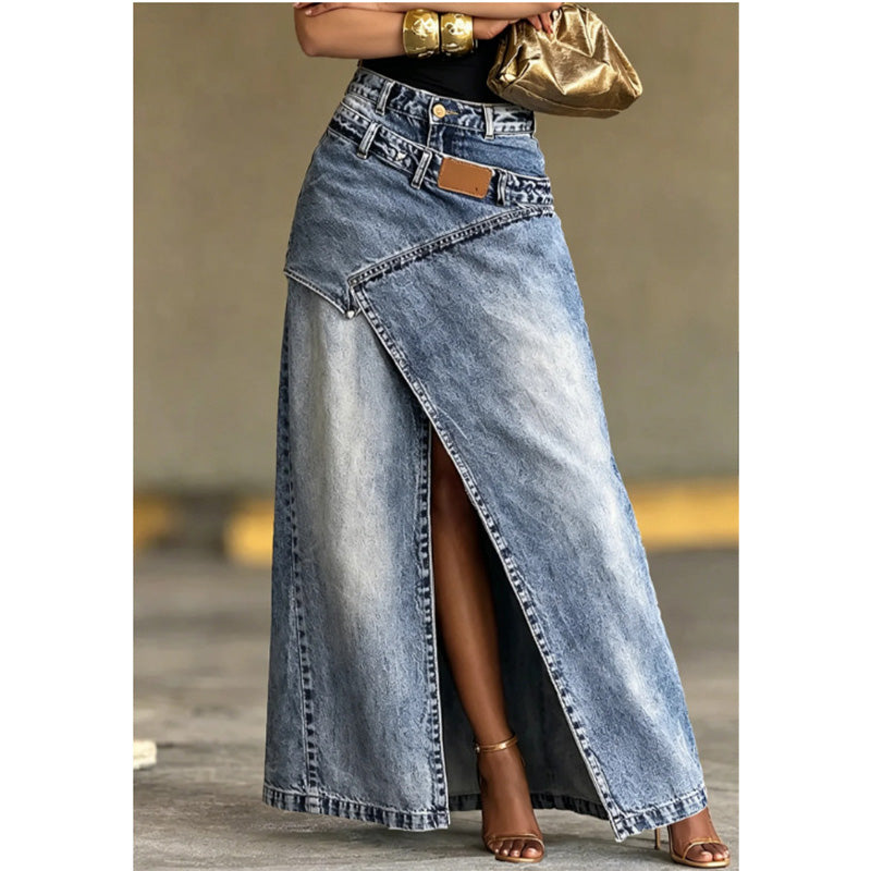 🔥 NEU + 50% RABATT + 50.000+ verkauft 🔥✨Damen Denim-Maxirock mit mehrlagiger Taille