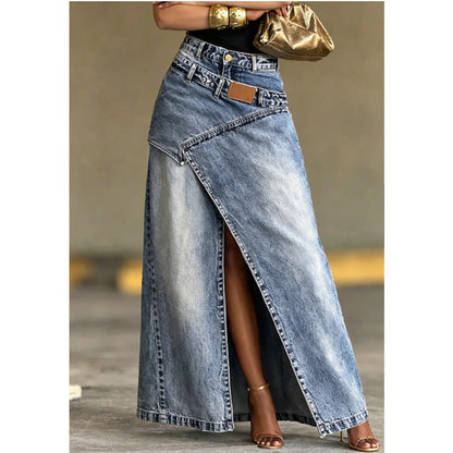🔥 NEU + 50% RABATT + 50.000+ verkauft 🔥✨Damen Denim-Maxirock mit mehrlagiger Taille
