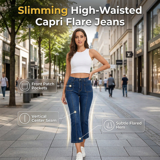 ✨👖 Modische Capri-Jeans mit hoher Taille & ausgestellter Form | Bequem & schlank machend