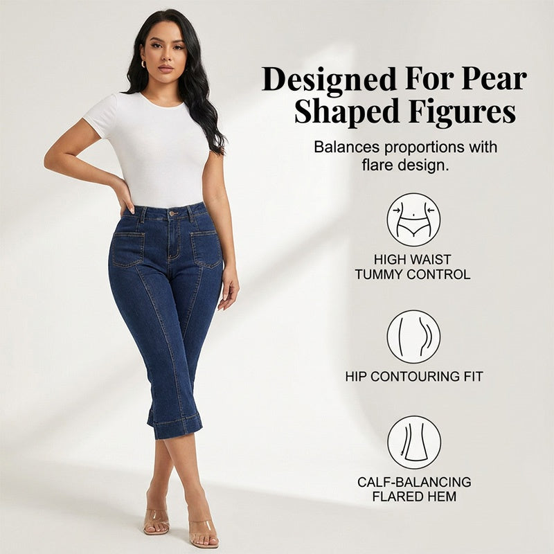 ✨👖 Modische Capri-Jeans mit hoher Taille & ausgestellter Form | Bequem & schlank machend