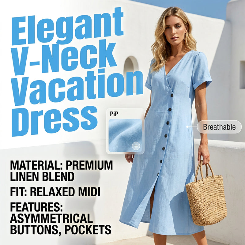👗✨ Damen Midi-Kleid aus Mischgewebe | Mit Knöpfen – Komfort trifft Eleganz