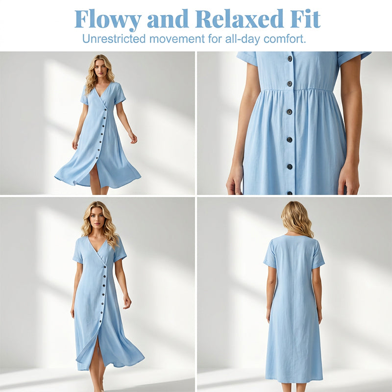 👗✨ Damen Midi-Kleid aus Mischgewebe | Mit Knöpfen – Komfort trifft Eleganz