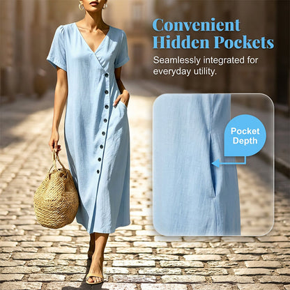 👗✨ Damen Midi-Kleid aus Mischgewebe | Mit Knöpfen – Komfort trifft Eleganz
