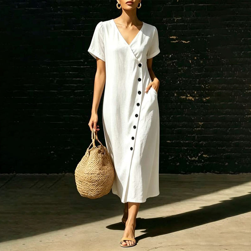 👗✨ Damen Midi-Kleid aus Mischgewebe | Mit Knöpfen – Komfort trifft Eleganz