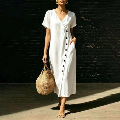 👗✨ Damen Midi-Kleid aus Mischgewebe | Mit Knöpfen – Komfort trifft Eleganz