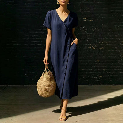 👗✨ Damen Midi-Kleid aus Mischgewebe | Mit Knöpfen – Komfort trifft Eleganz