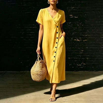 👗✨ Damen Midi-Kleid aus Mischgewebe | Mit Knöpfen – Komfort trifft Eleganz