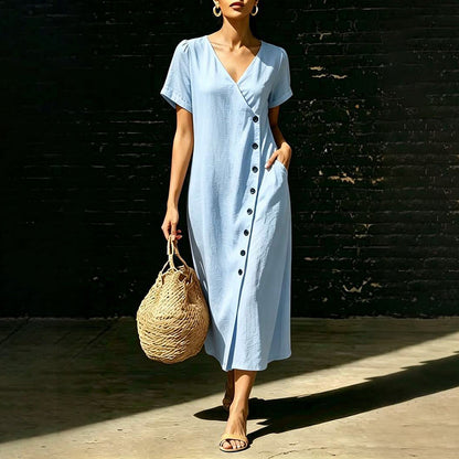 👗✨ Damen Midi-Kleid aus Mischgewebe | Mit Knöpfen – Komfort trifft Eleganz