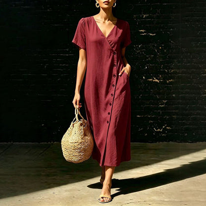 👗✨ Damen Midi-Kleid aus Mischgewebe | Mit Knöpfen – Komfort trifft Eleganz