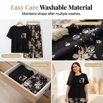 ✨☁️ Damen-Set mit Rundhals-Top & Capri-Hosen | Weicher Stoff, lockere Passform, ganztägig komfortabel für Alltag & Freizeit