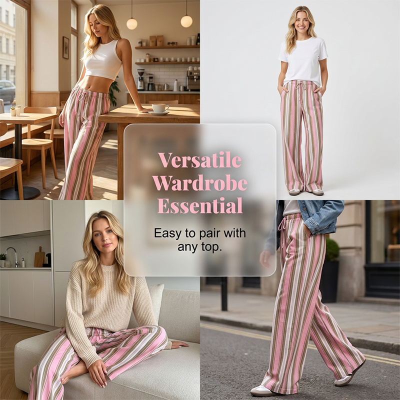 👖 Modische Streifen-Weithose für Damen | Verstellbarer Kordelbund, locker & figurschmeichelnd