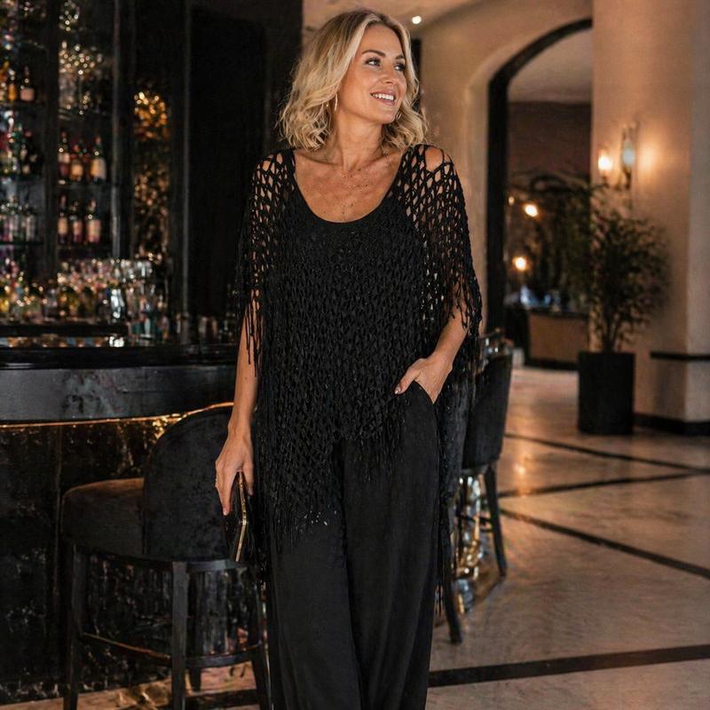 🏆💐 50% Rabatt! Letzter Tag! Sommer-Strick-Poncho mit Fransen – Leicht, Luftdurchlässig & Vielseitig für Strand & Freizeit