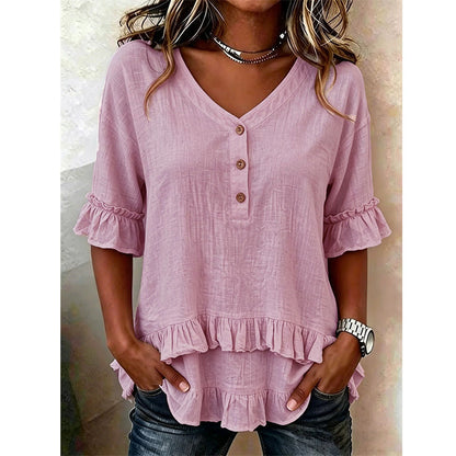 ⏰ LIMITED-TIME OFFER! 🌸 V-Ausschnitt Rüschenbluse – atmungsaktiver Strukturstoff – feminin & figurschmeichelnd – perfekt für Alltag & Büro
