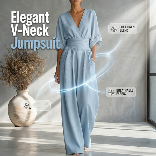 ✨ Einteiler mit V-Ausschnitt, hoher Taille & weitem Bein – bequem, knitterarm & leicht zu kombinieren – zu Sneakern, Sandalen oder High Heels