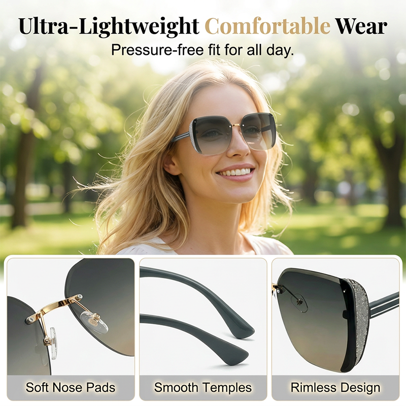 🕶️✨ 50% RABATT! Randlose quadratische Oversize-Sonnenbrille – Leicht, modern & UV400 – Perfekt für Damen & Herren, Strand, Stadt & Festival-Look 🌞