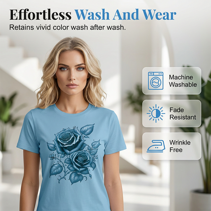 🌹 Elegantes Damen-T-Shirt mit Rosen-Print – feminin, luftig & vielseitig – perfekt für Alltag, Büro & Freizeit
