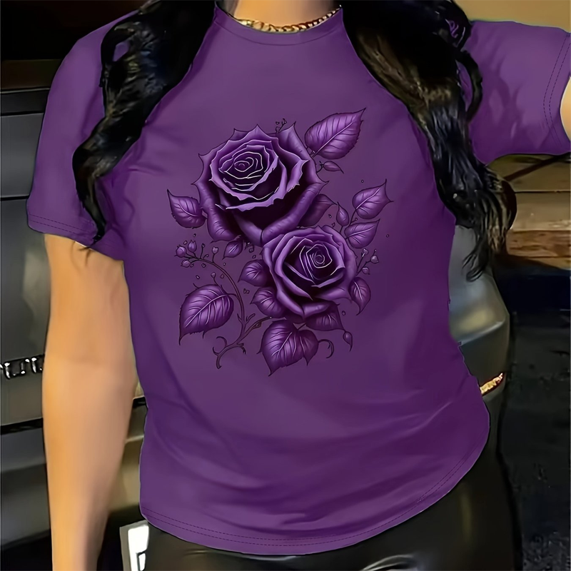 🌹 Elegantes Damen-T-Shirt mit Rosen-Print – feminin, luftig & vielseitig – perfekt für Alltag, Büro & Freizeit