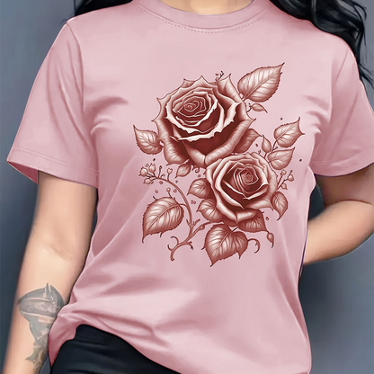🌹 Elegantes Damen-T-Shirt mit Rosen-Print – feminin, luftig & vielseitig – perfekt für Alltag, Büro & Freizeit