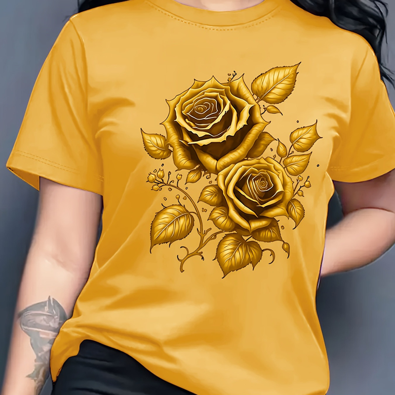 🌹 Elegantes Damen-T-Shirt mit Rosen-Print – feminin, luftig & vielseitig – perfekt für Alltag, Büro & Freizeit