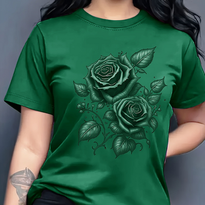 🌹 Elegantes Damen-T-Shirt mit Rosen-Print – feminin, luftig & vielseitig – perfekt für Alltag, Büro & Freizeit