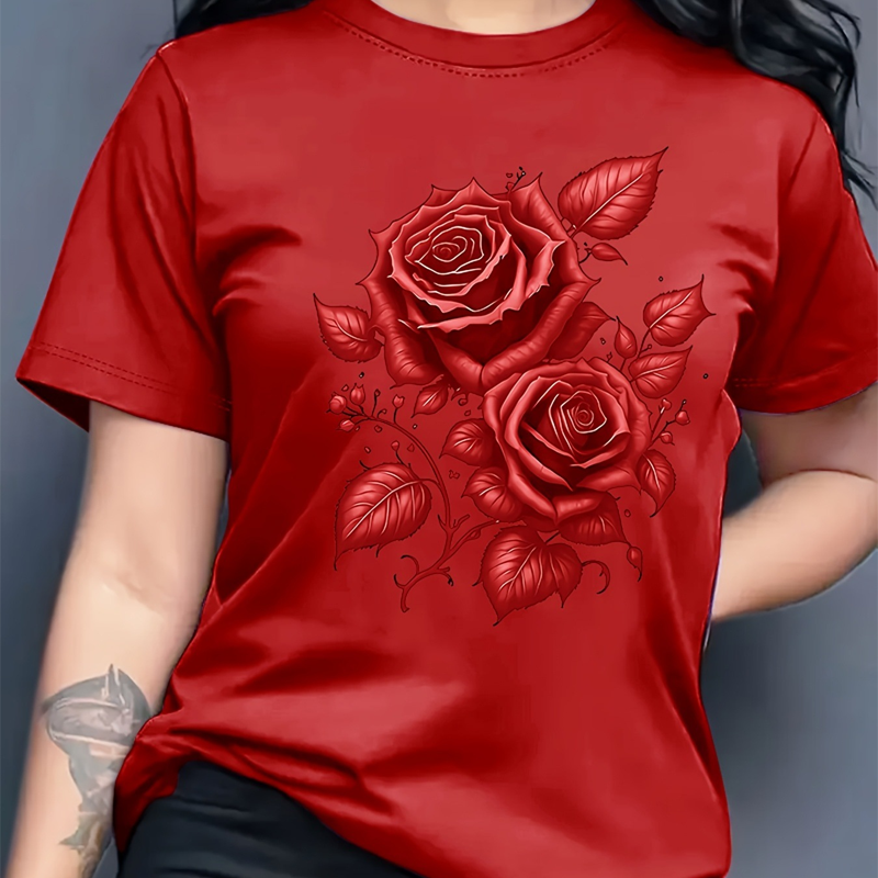 🌹 Elegantes Damen-T-Shirt mit Rosen-Print – feminin, luftig & vielseitig – perfekt für Alltag, Büro & Freizeit
