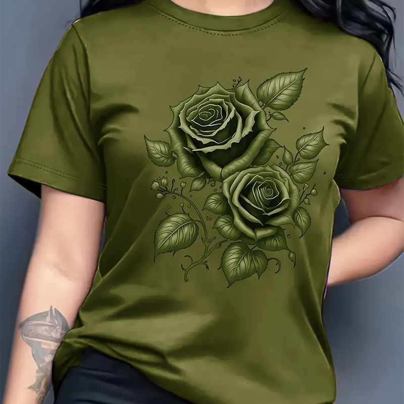 🌹 Elegantes Damen-T-Shirt mit Rosen-Print – feminin, luftig & vielseitig – perfekt für Alltag, Büro & Freizeit