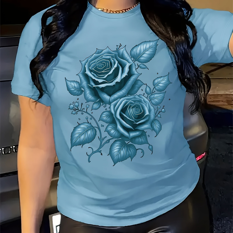 🌹 Elegantes Damen-T-Shirt mit Rosen-Print – feminin, luftig & vielseitig – perfekt für Alltag, Büro & Freizeit