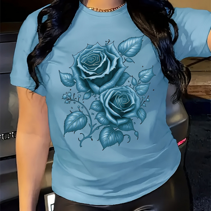 🌹 Elegantes Damen-T-Shirt mit Rosen-Print – feminin, luftig & vielseitig – perfekt für Alltag, Büro & Freizeit