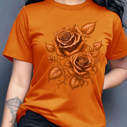 🌹 Elegantes Damen-T-Shirt mit Rosen-Print – feminin, luftig & vielseitig – perfekt für Alltag, Büro & Freizeit