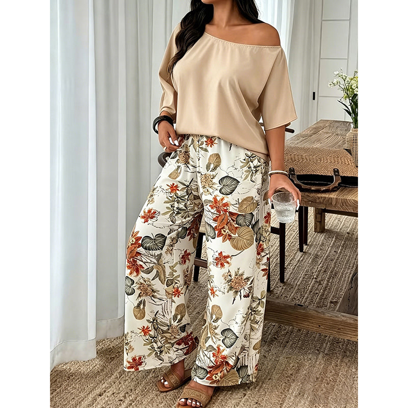 🌺2-teiliges Set aus schulterfreiem Oberteil und bedruckter Hose für Damen