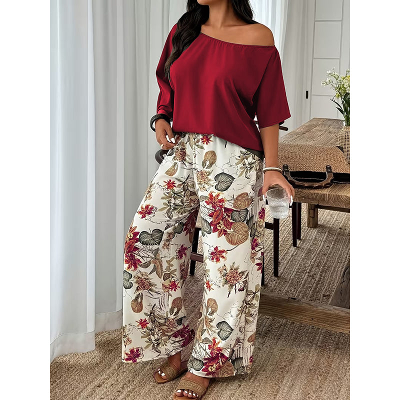 🌺2-teiliges Set aus schulterfreiem Oberteil und bedruckter Hose für Damen