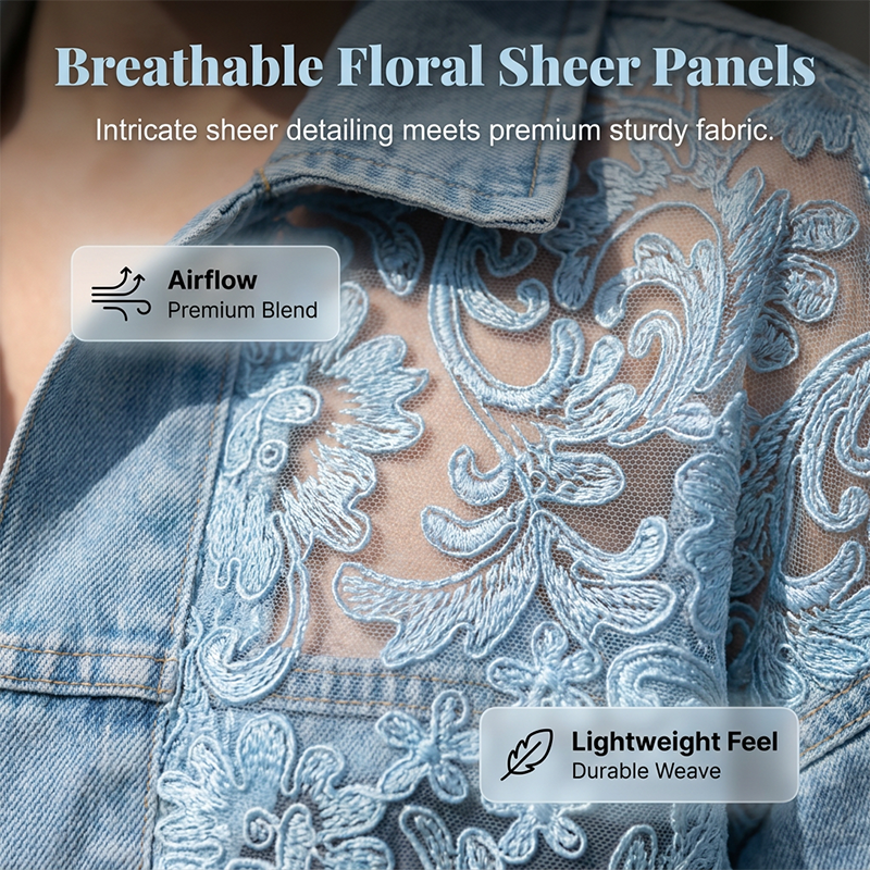 🔥 Locker sitzende Damenjeansjacke mit Blumenmuster und Spitzen-Patchwork