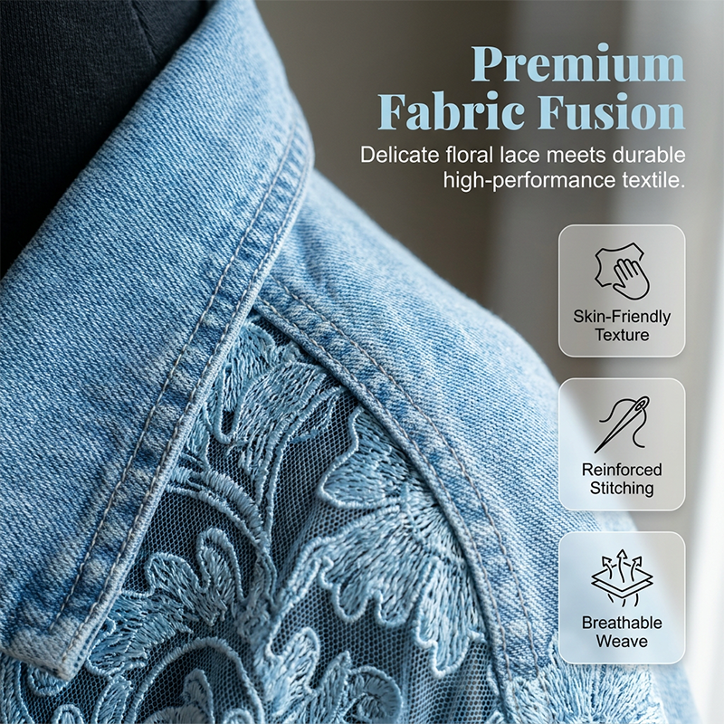🔥 Locker sitzende Damenjeansjacke mit Blumenmuster und Spitzen-Patchwork
