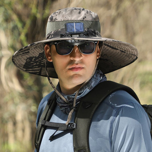 🧢 Sonnenhut mit breiter Krempe, solarbetriebenem Ventilator & abnehmbarem Gesichtsschutz – kühler Kopf, freie Hände – perfekt für Outdoor, Garten & Reisen