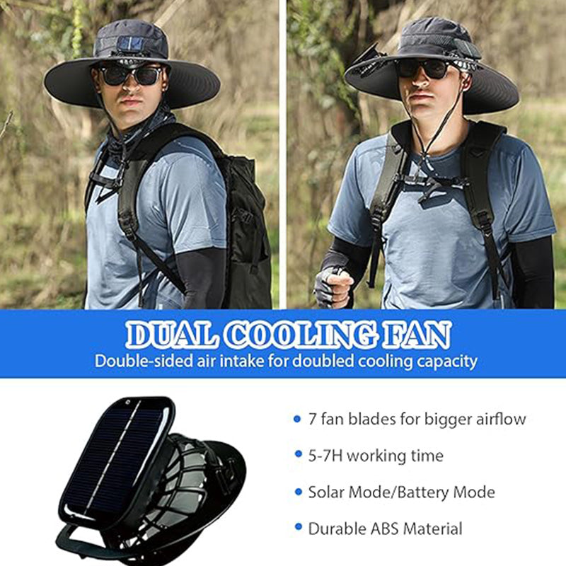 🧢 Sonnenhut mit breiter Krempe, solarbetriebenem Ventilator & abnehmbarem Gesichtsschutz – kühler Kopf, freie Hände – perfekt für Outdoor, Garten & Reisen