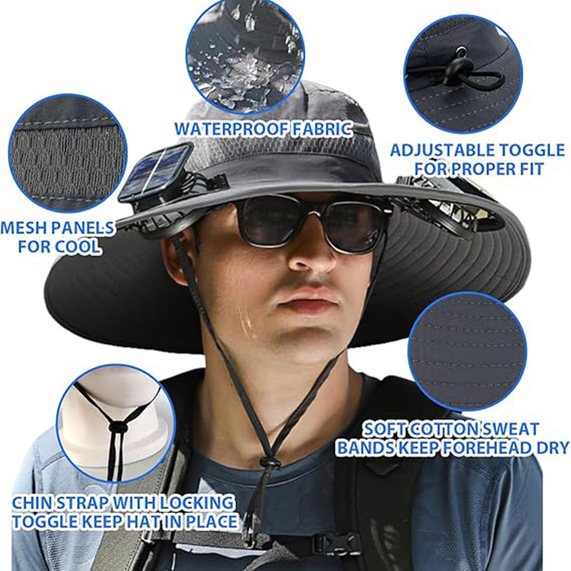 🧢 Sonnenhut mit breiter Krempe, solarbetriebenem Ventilator & abnehmbarem Gesichtsschutz – kühler Kopf, freie Hände – perfekt für Outdoor, Garten & Reisen