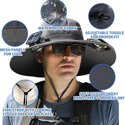 🧢 Sonnenhut mit breiter Krempe, solarbetriebenem Ventilator & abnehmbarem Gesichtsschutz – kühler Kopf, freie Hände – perfekt für Outdoor, Garten & Reisen