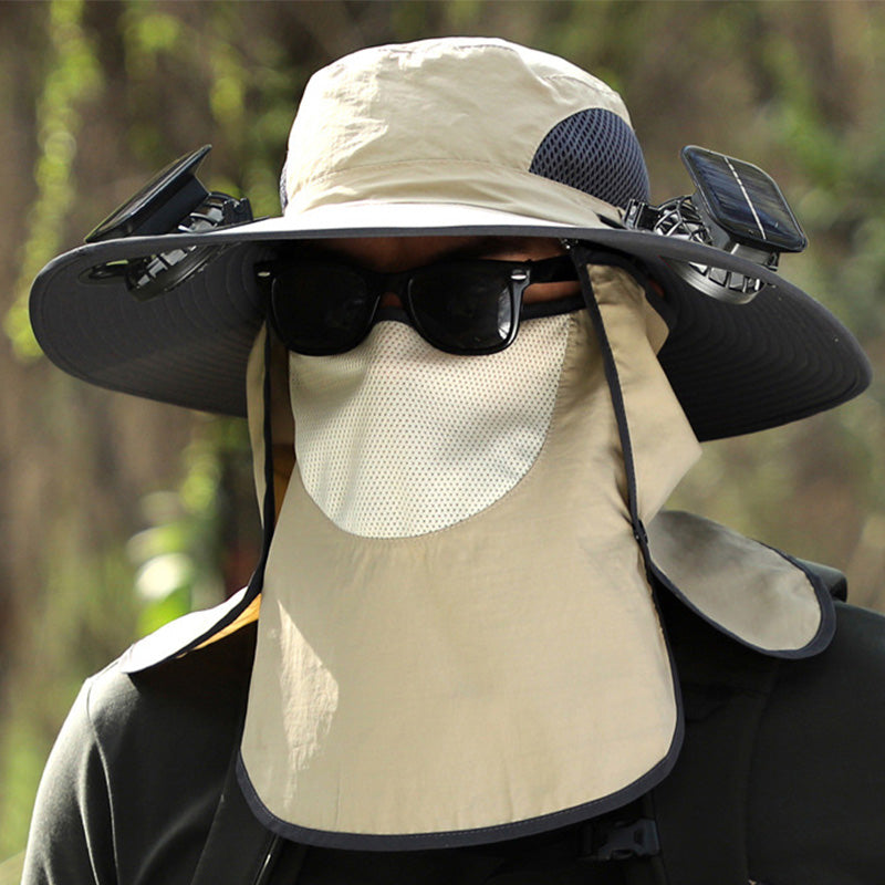 🧢 Sonnenhut mit breiter Krempe, solarbetriebenem Ventilator & abnehmbarem Gesichtsschutz – kühler Kopf, freie Hände – perfekt für Outdoor, Garten & Reisen