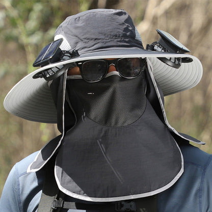 🧢 Sonnenhut mit breiter Krempe, solarbetriebenem Ventilator & abnehmbarem Gesichtsschutz – kühler Kopf, freie Hände – perfekt für Outdoor, Garten & Reisen