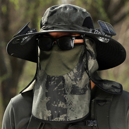 🧢 Sonnenhut mit breiter Krempe, solarbetriebenem Ventilator & abnehmbarem Gesichtsschutz – kühler Kopf, freie Hände – perfekt für Outdoor, Garten & Reisen