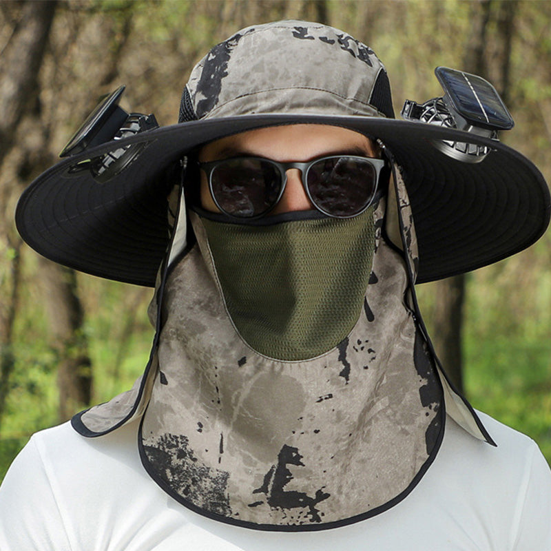 🧢 Sonnenhut mit breiter Krempe, solarbetriebenem Ventilator & abnehmbarem Gesichtsschutz – kühler Kopf, freie Hände – perfekt für Outdoor, Garten & Reisen