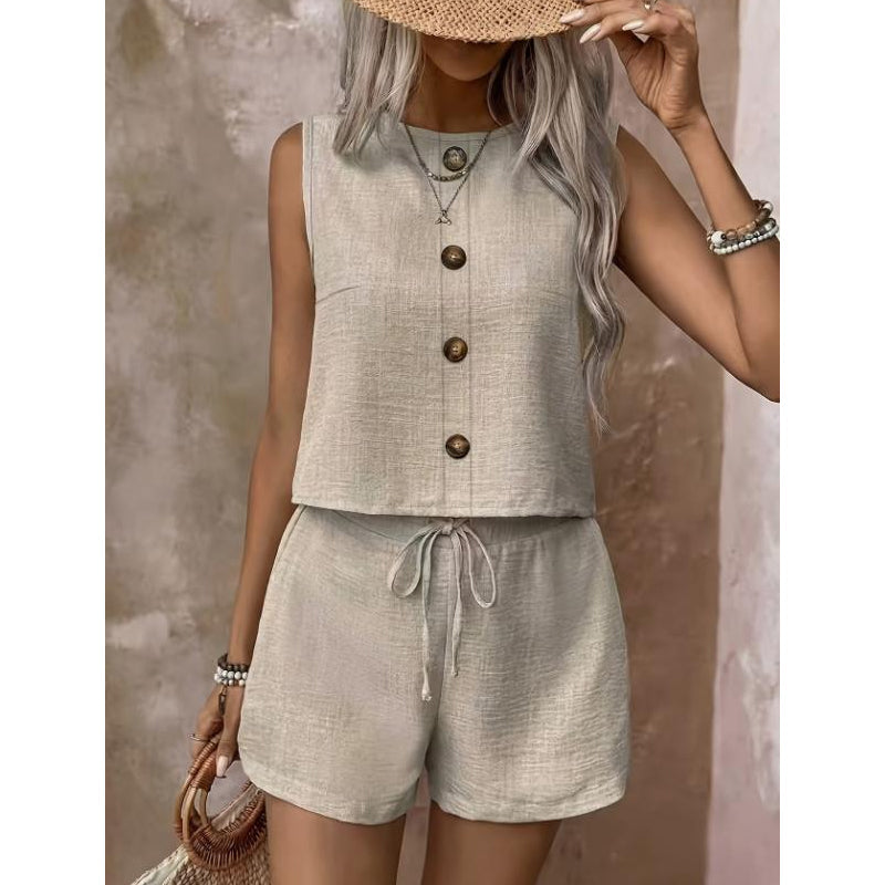 Ärmelloses Tanktop mit Knopfleiste und Shorts für Damen