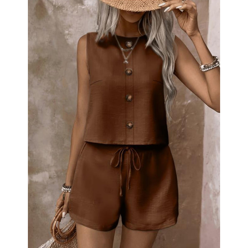 Ärmelloses Tanktop mit Knopfleiste und Shorts für Damen