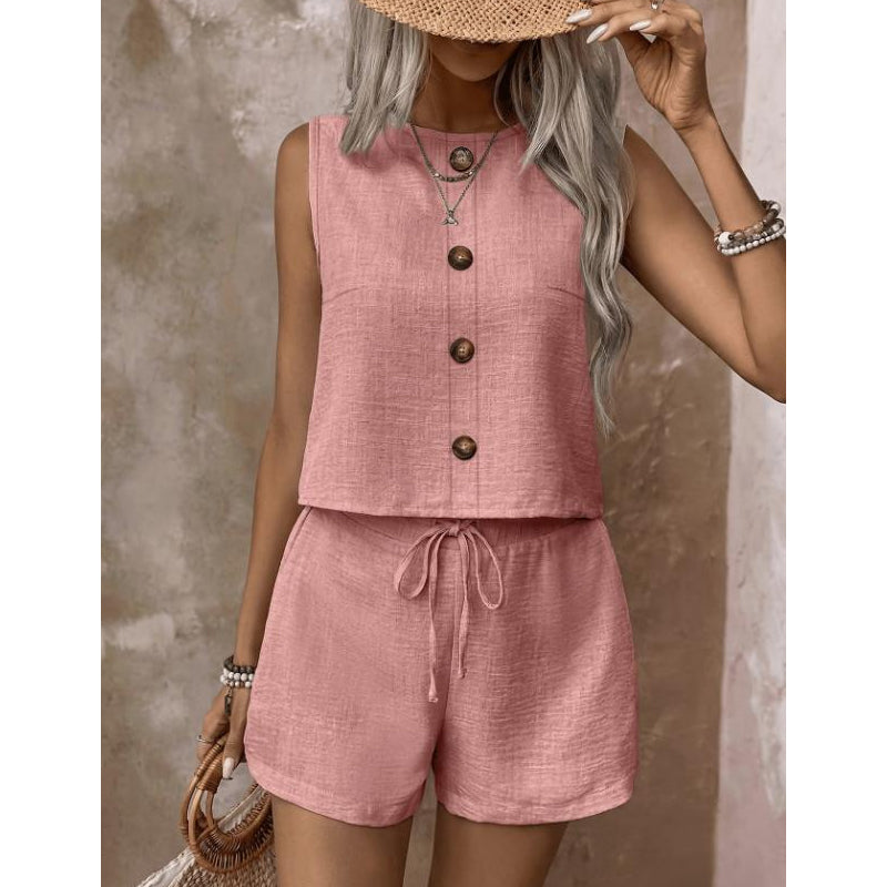 Ärmelloses Tanktop mit Knopfleiste und Shorts für Damen