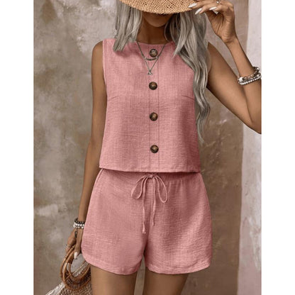 Ärmelloses Tanktop mit Knopfleiste und Shorts für Damen