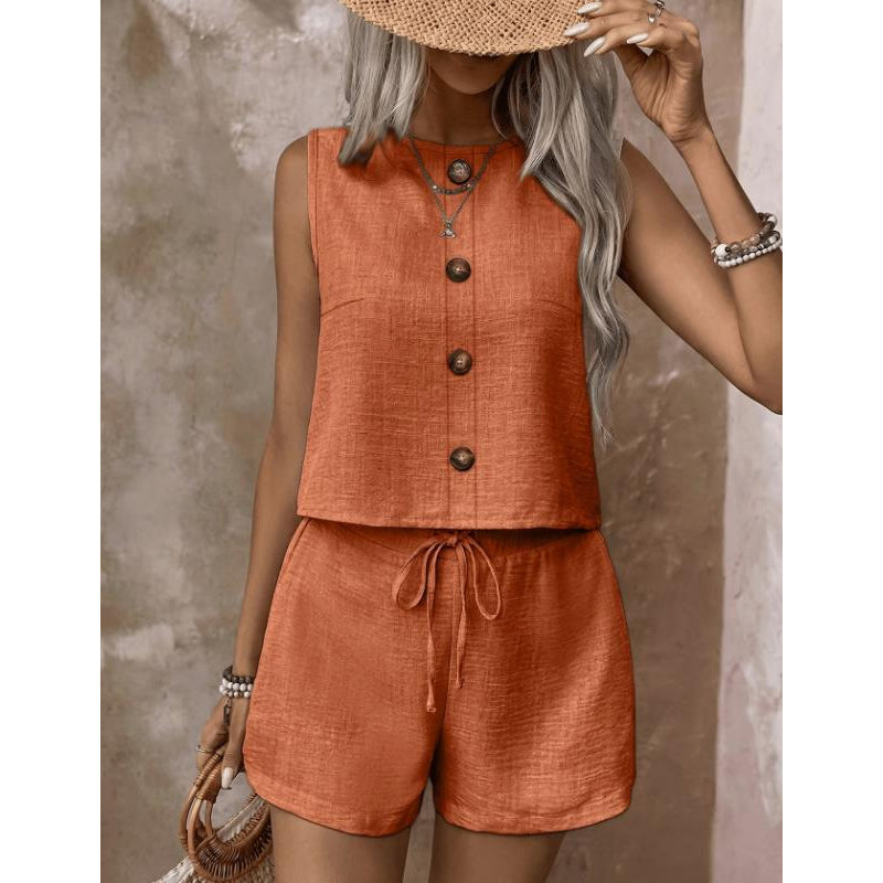 Ärmelloses Tanktop mit Knopfleiste und Shorts für Damen