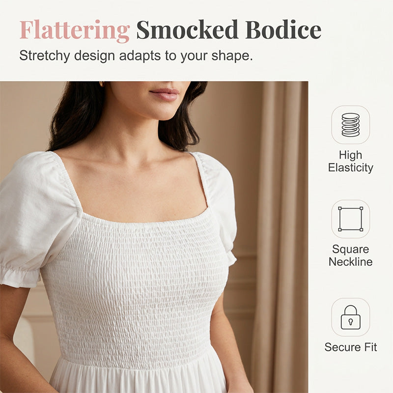 ✨Women's Elegant Smocked Maxi Dress – figurschmeichelnd, luftig & vielseitig – perfekt für Alltag, Strand & besondere Anlässe