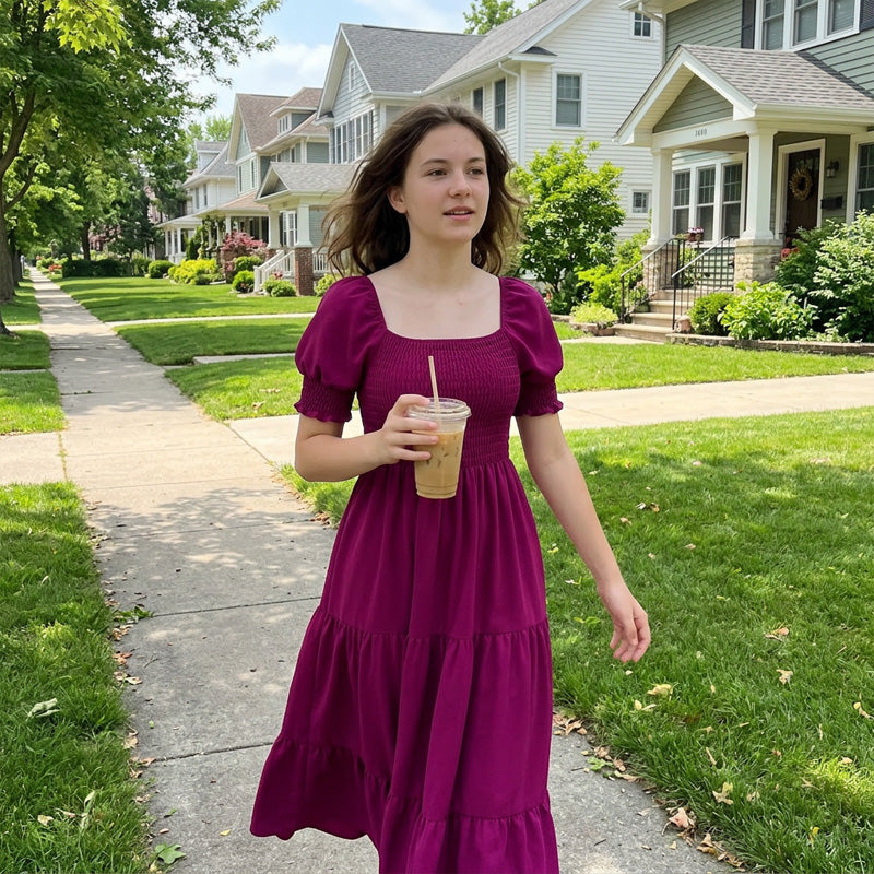 ✨Women's Elegant Smocked Maxi Dress – figurschmeichelnd, luftig & vielseitig – perfekt für Alltag, Strand & besondere Anlässe