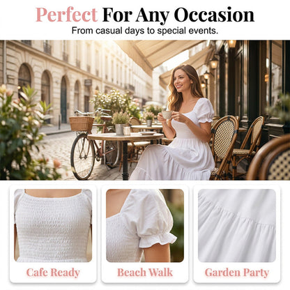✨Women's Elegant Smocked Maxi Dress – figurschmeichelnd, luftig & vielseitig – perfekt für Alltag, Strand & besondere Anlässe