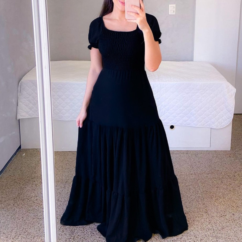 ✨Women's Elegant Smocked Maxi Dress – figurschmeichelnd, luftig & vielseitig – perfekt für Alltag, Strand & besondere Anlässe